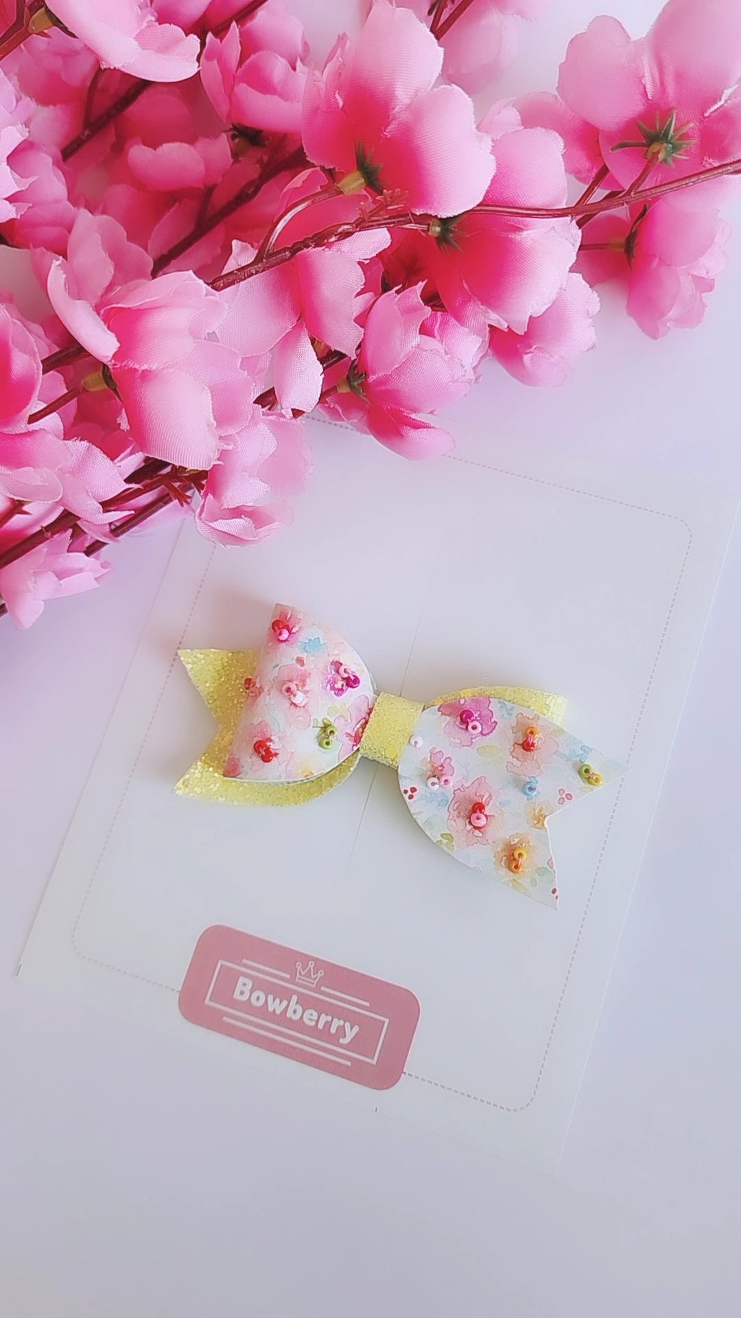 Floral Beaded bow clip ( Yellow )