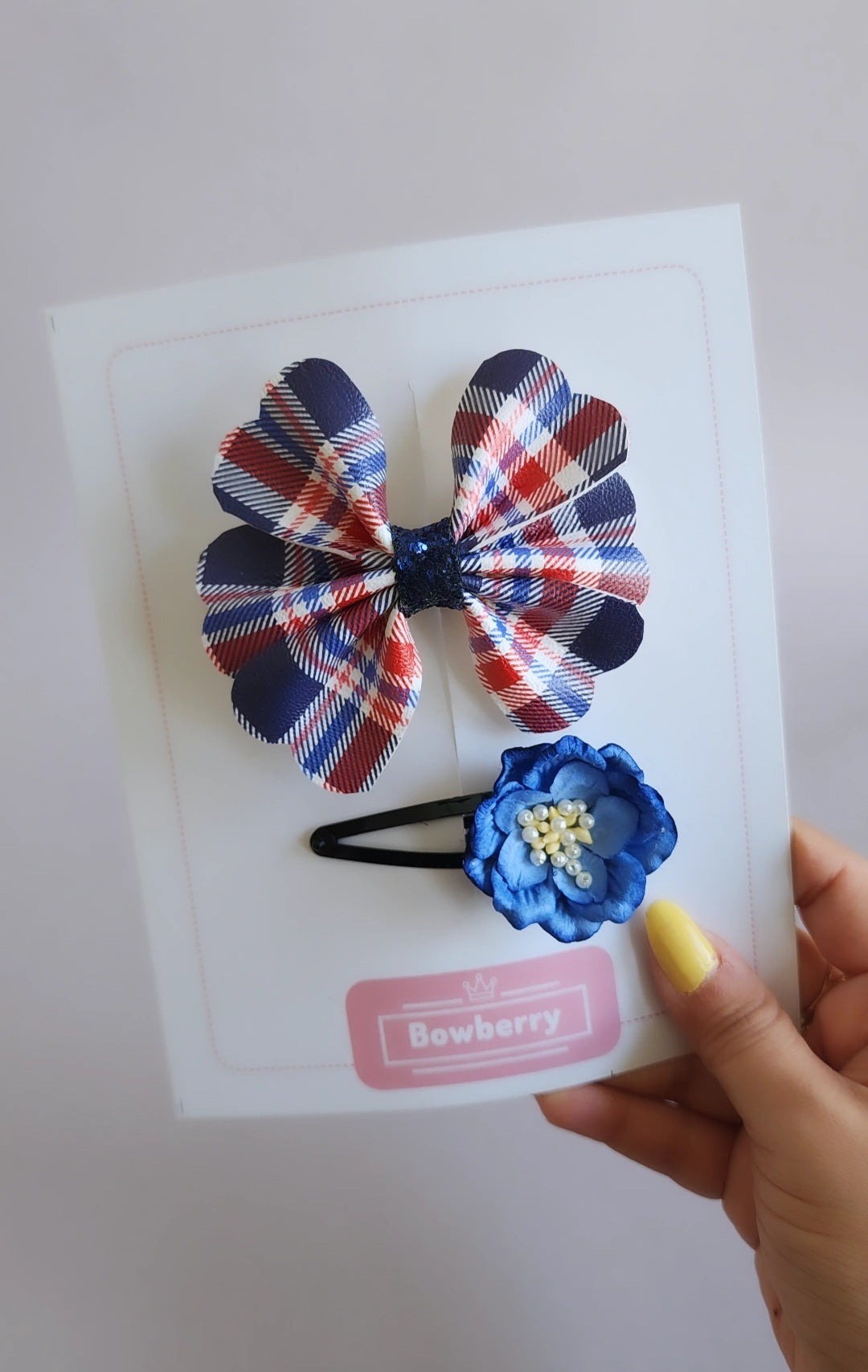 Blue Tartan Bow Set