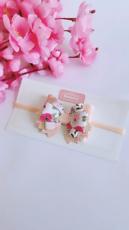 Peachy floral bow headband